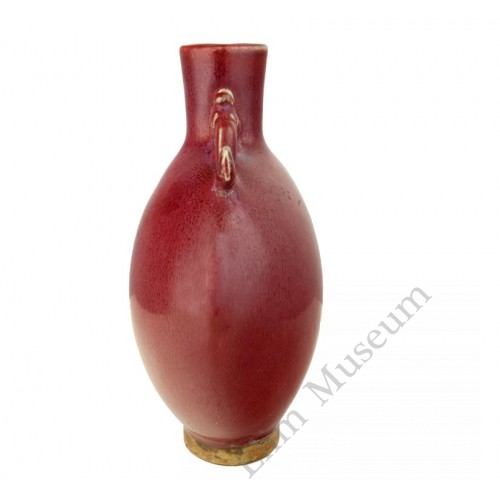 1265 A   Jun-Ware red glaze flambe flask