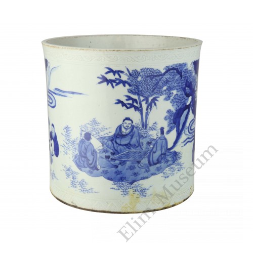 1168 Ming B&W brush pot depicting  of “The Four Sages"