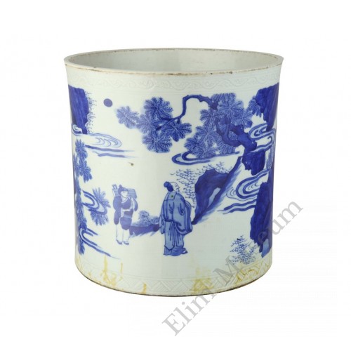 1168 Ming B&W brush pot depicting  of “The Four Sages"