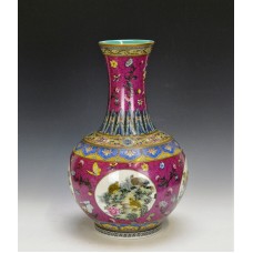 1032 A Yancai long neck vase with nine quails (1)