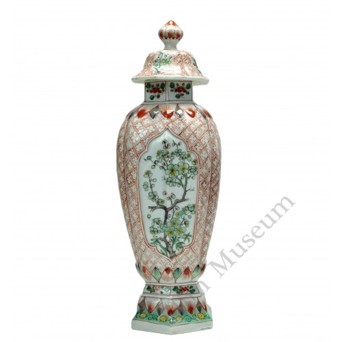 1107 A Kang-Xi Wucai  hexagonal seasonal flowers vase 