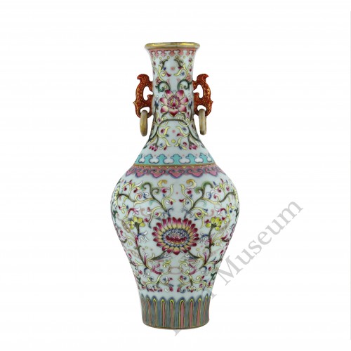 1128  A  fencai double-rings vase with scrolling lotus