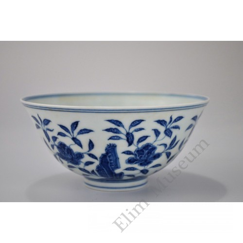 1493 A b&w rock & flowers pattern bowl