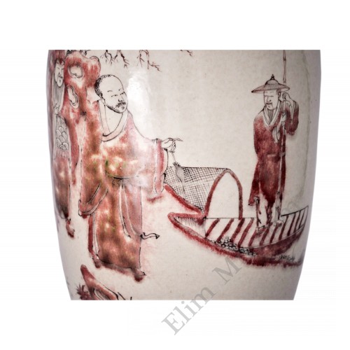 1566 An under glaze red vase with figures 