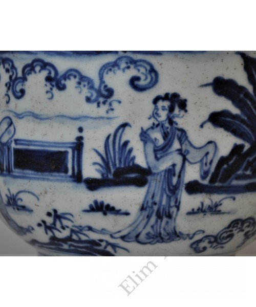 1596 A B&W royal figures and garden scene bell-shape bowl  