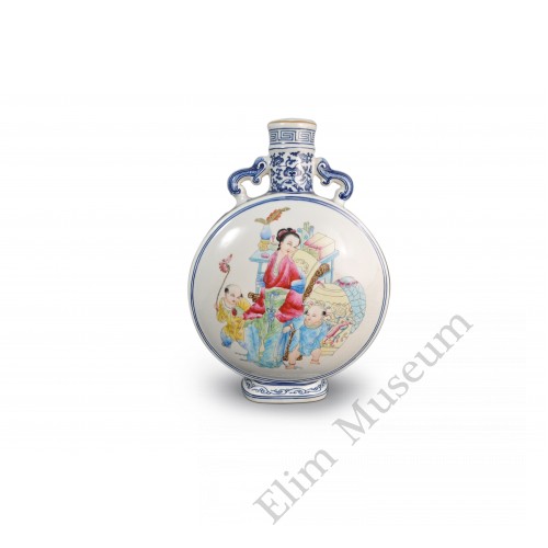 1599 A B&W Fengcai flask vase mother&son pattern   