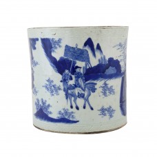 1161 A Ming  B&W brushpot with figures 