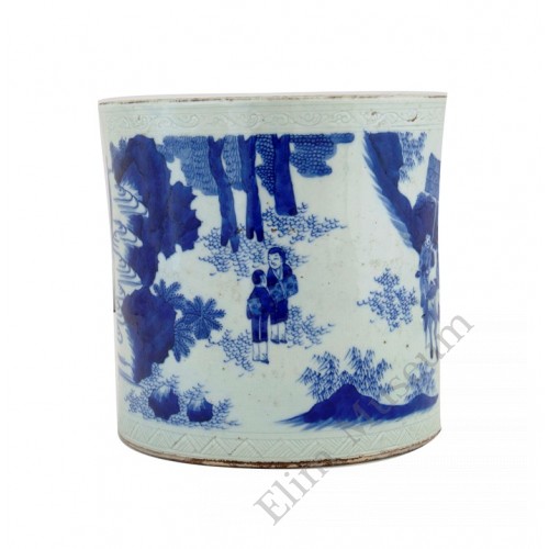 1161 A Ming  B&W brushpot with figures 