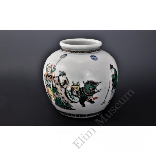 1633 A five colors jar decor with figures "The Wen King of the Zhou sought a sage"  