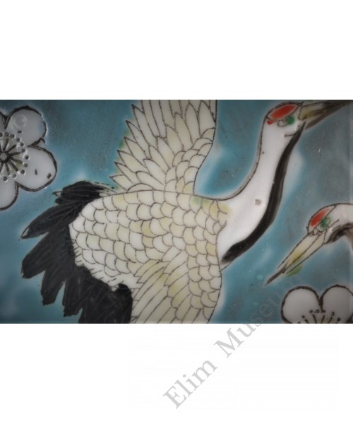 1634 A three-colors"plum & cranes" meiping   