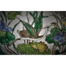 1635 A five-colors"egrets & lotus" elephant handled Zun   