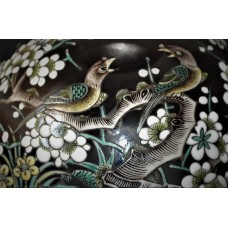 1636 A famille noire bowl with magpies in plum flowers    