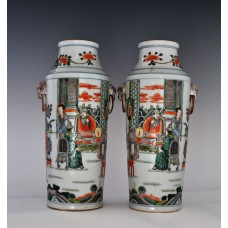1667 A Wucai figures dragon handled pair vases  