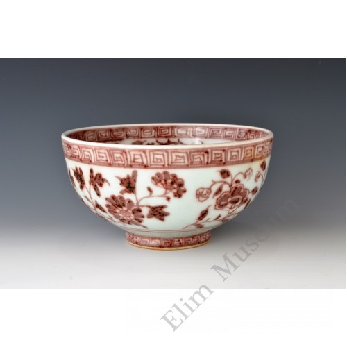 1678 An under glaze red florist scrolls bowl  