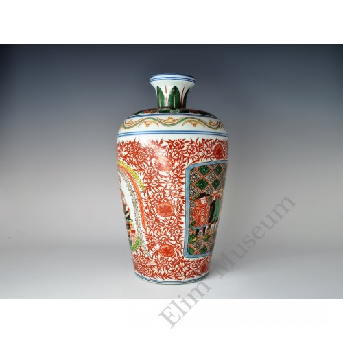 1690 A Meiping vase decorated with over glaze multi chromes figures