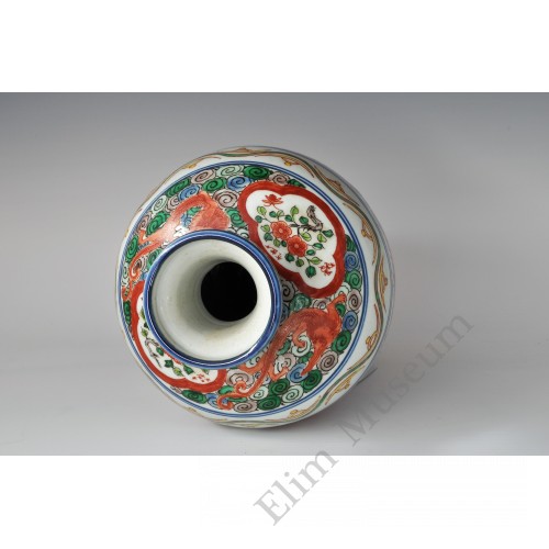 1690 A Meiping vase decorated with over glaze multi chromes figures