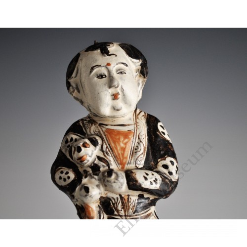 1744 Yuan Dynasty Ci-zhou ware boy holding a puppy