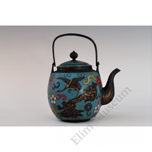 1755 A Cloisnne enamel crane and pine tea pot    