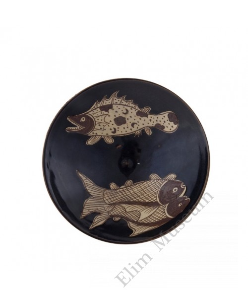 1296 A Song Jizhou-Ware black glaze three fishes bowl