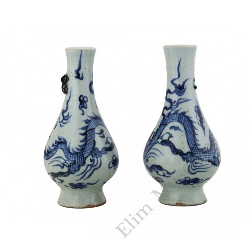 1311 A pair of B&W dragon pattern vases