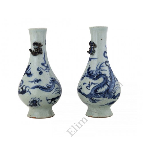 1311 A pair of B&W dragon pattern vases