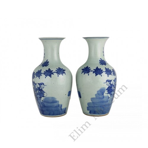 1328 A pair of Qing Dynasty B&W "boy on qilin" vases 
