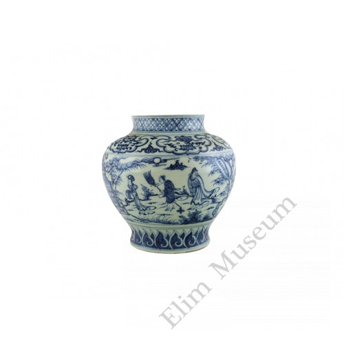 1335 A Ming Dynasty B&W "friend-visiting" jar 