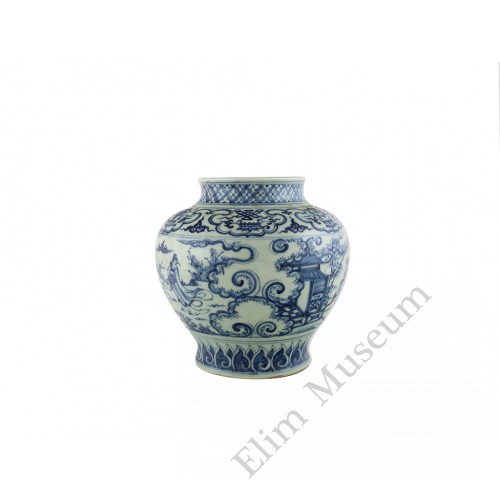 1335 A Ming Dynasty B&W "friend-visiting" jar 