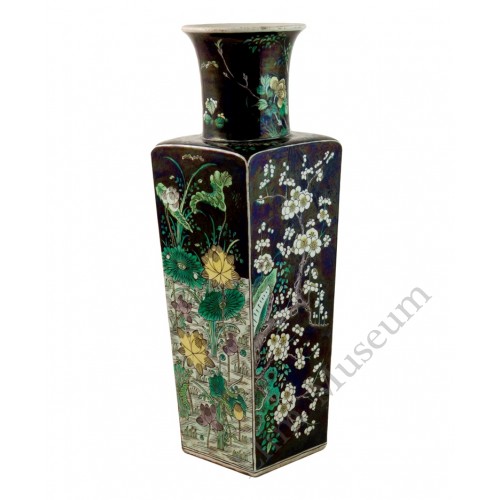 1034   A Pair of Kang-Xi Sancai four seasons noire vases 