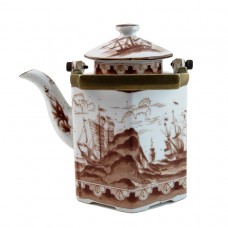 1044  A export Brown & White hexagonal shape teapot   