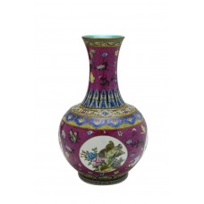 1057  Qianlong Yangcai mallet  vases with quails & flowers (2)