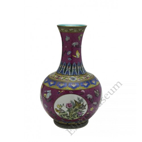 1057  Qianlong Yangcai mallet  vases with quails & flowers (2)