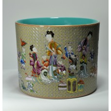 1058  A  Yangcai “ Four concubines and sons”  brush pot  