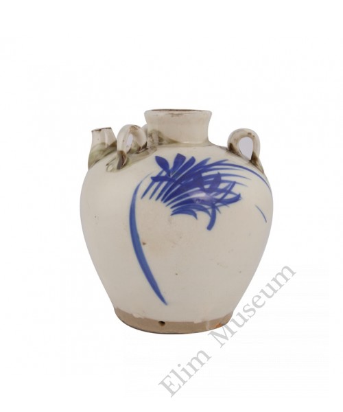 1087   A Gongyi-Ware pot cobalt blue orchid leaf ,